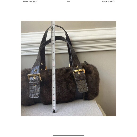 Pritzi Faux Fur Shoulder/Satchel Double Handle Handbag Brown 14” W x 5”D x 7” H - Picture 9 of 10